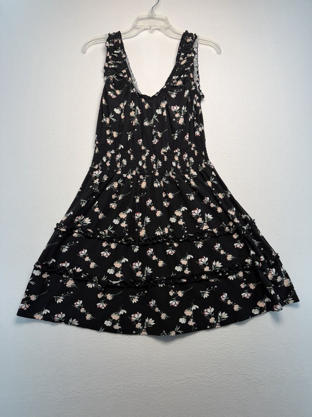 No Boundaries Black Floral M SunDress Ruffle Vneck Feminine Casual
